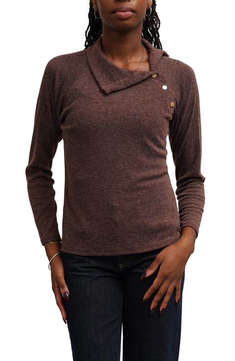 Asymmetric Neck Button Trim Top