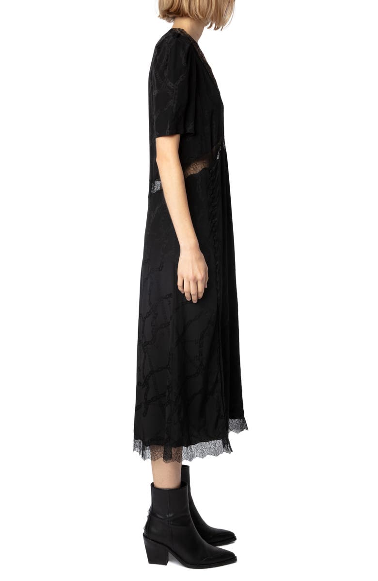 Zadig & Voltaire Redox Jac Chaines Lace Trim Silk Dress, Alternate, color, 