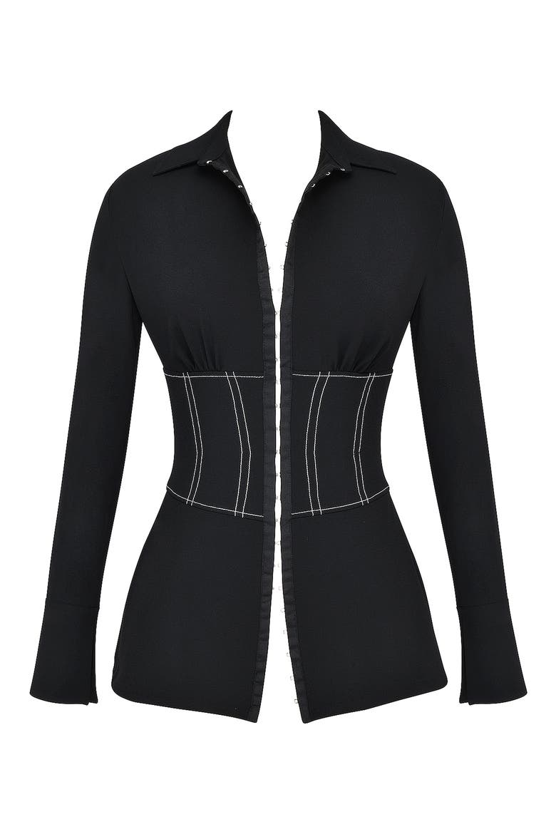 Long Sleeve Corset Shirt, Alternate, color, BLACK