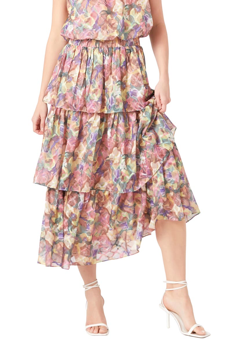 Endless Rose Floral Tiered Maxi Skirt, Alternate, color, 