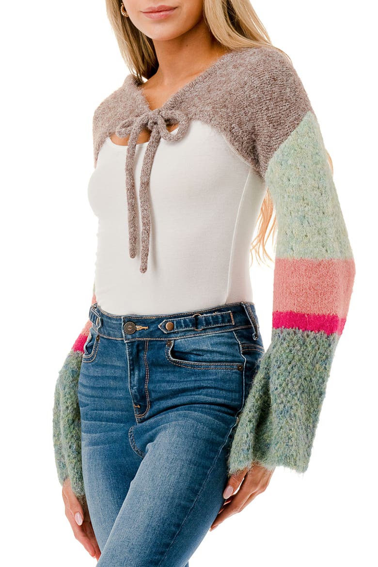 Colorblock Crocheted Bolero, Main, color, GREEN