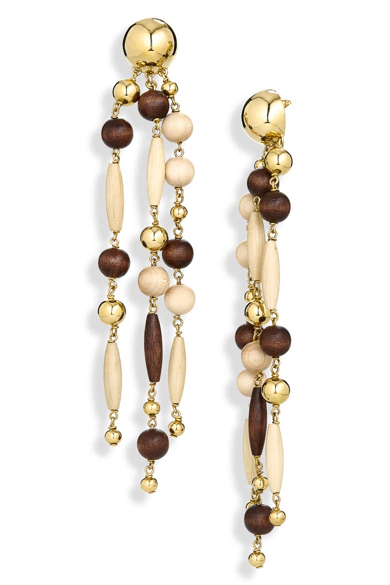 Wooden Beaded Drop Earrings, Main, color, GOLD