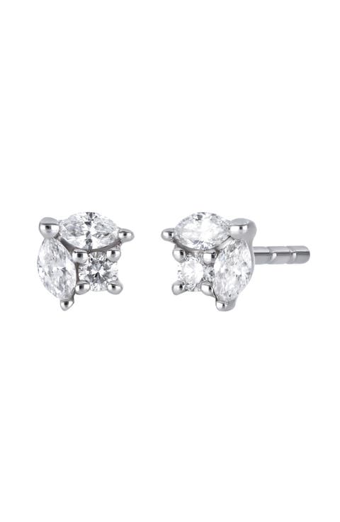 18K White Gold Diamond Cluster Stud Earrings