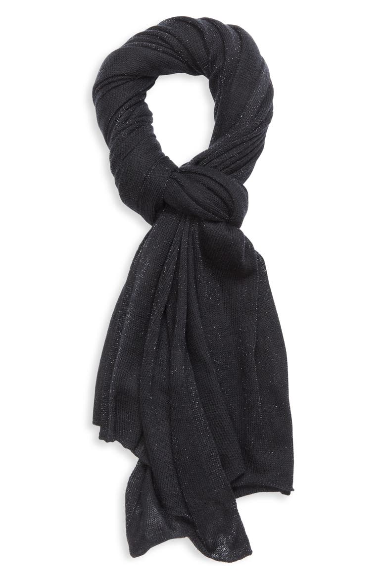 Fine Gauge Cashmere & Metallic Scarf, Alternate, color, BLACK METALLIC