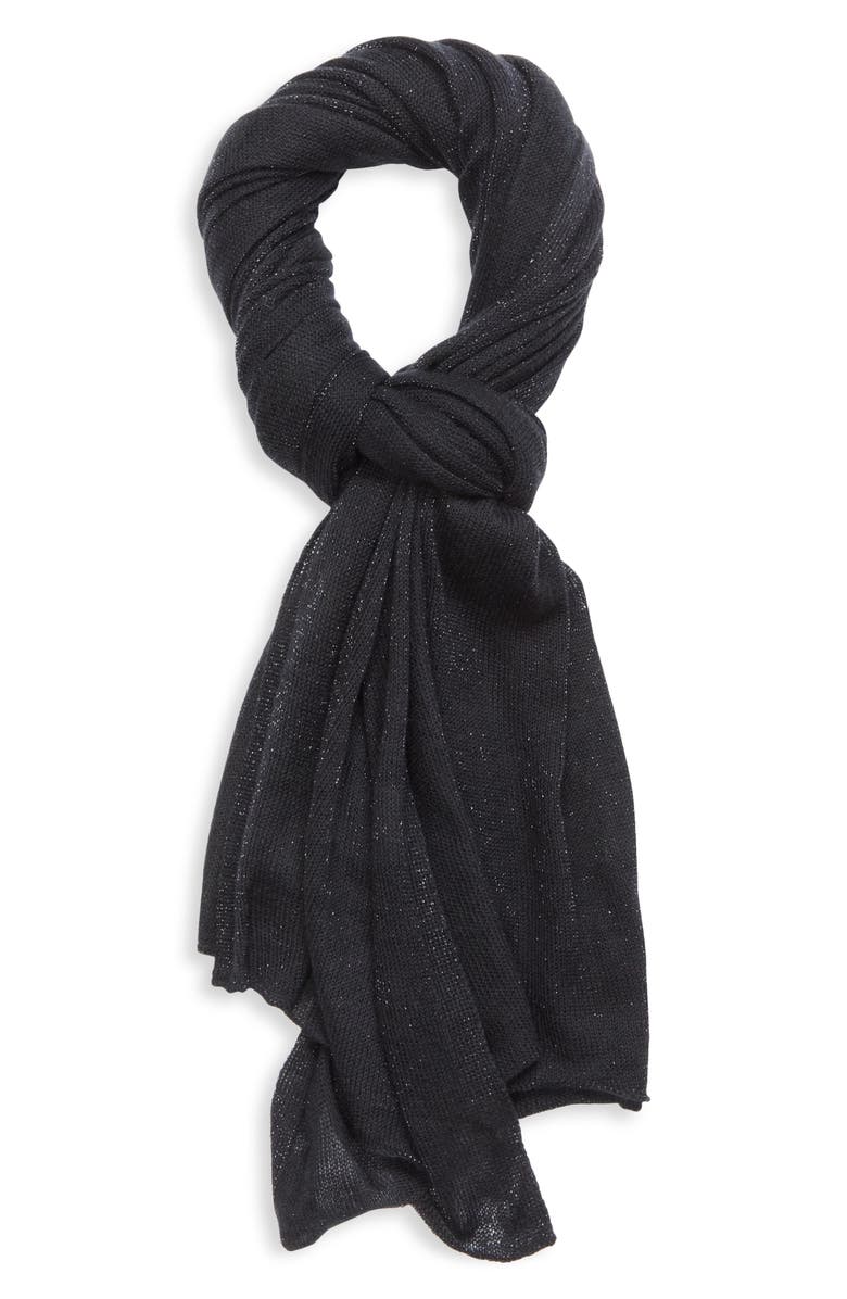 Lafayette 148 New York Fine Gauge Cashmere & Metallic Scarf, Alternate, color, Black Metallic