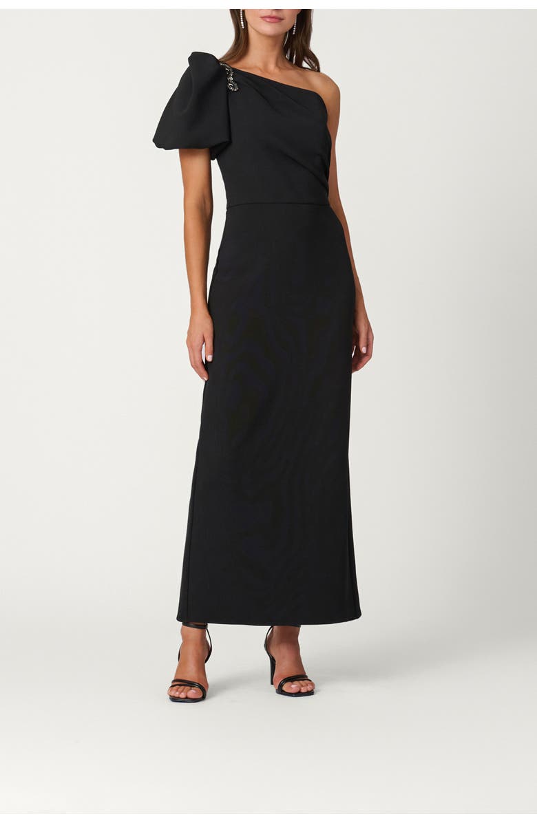 Shoshanna Midnight Embellished Crepe Perla Dress, Main, color, Jet