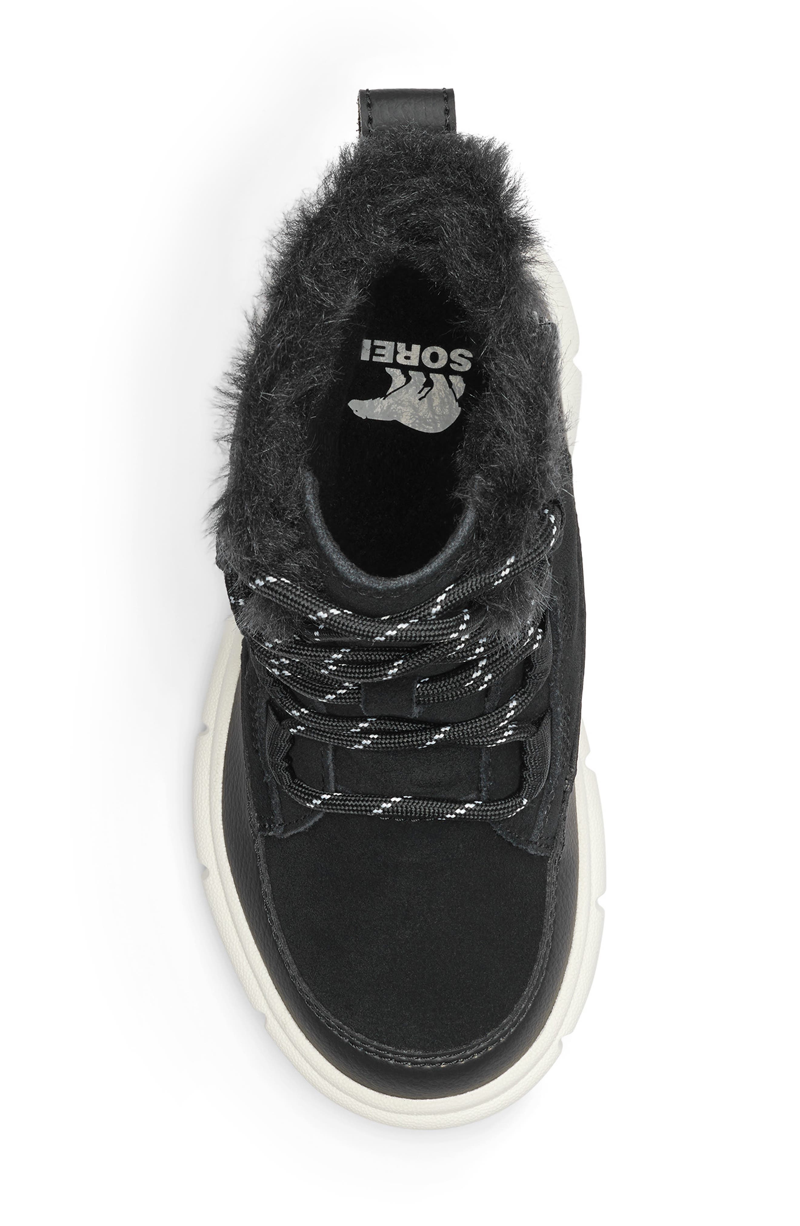 SOREL Kids' Explorer III Faux Fur Waterproof Boot, Alternate, color, Black/ Sea Salt