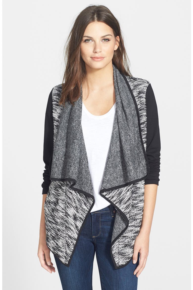 Mixed Knit Sweater Cardigan, Main, color, BLACK COMBO