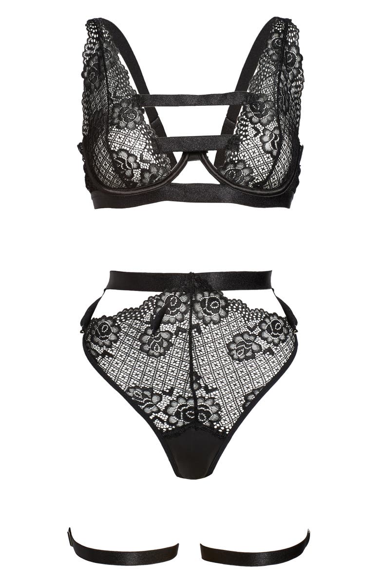 Oh La La Cheri Charisse Underwire Bra, Cutout Panties & Garter Stays Set, Alternate, color,