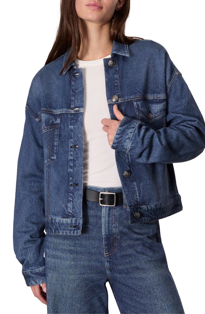 rag & bone rb Miramar Trompe l'Oeil Faux Denim Fleece Terry Trucker Jacket, Main, color, 