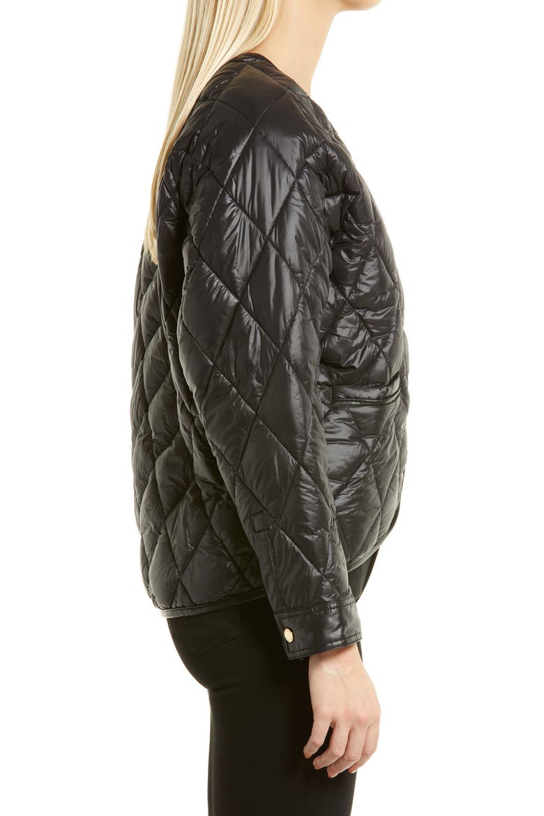 V-Neck Quilted Water Resistant Jacket, Alternate, color, BLACK