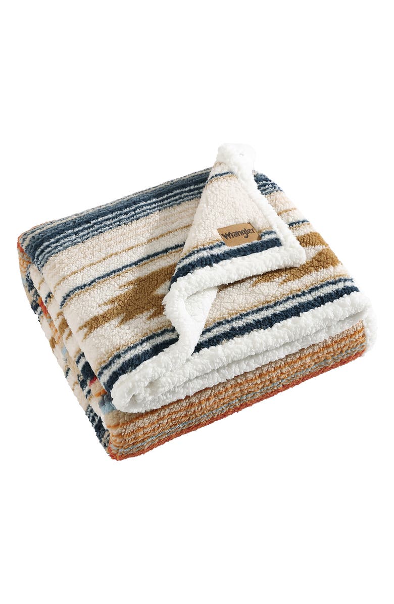 Wrangler Coyote Sands Faux Shearling Throw Blanket, Main, color, Light Beige
