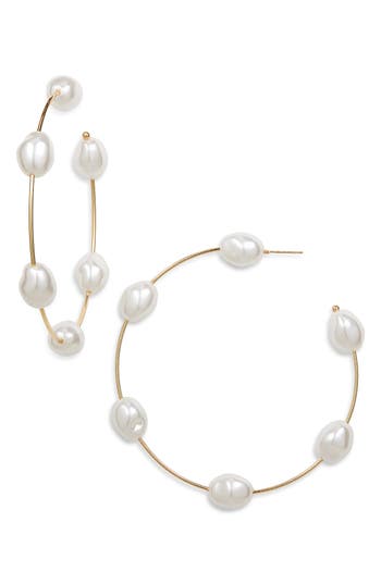 Tasha Faux Pearl Open Hoop Earrings In Gold