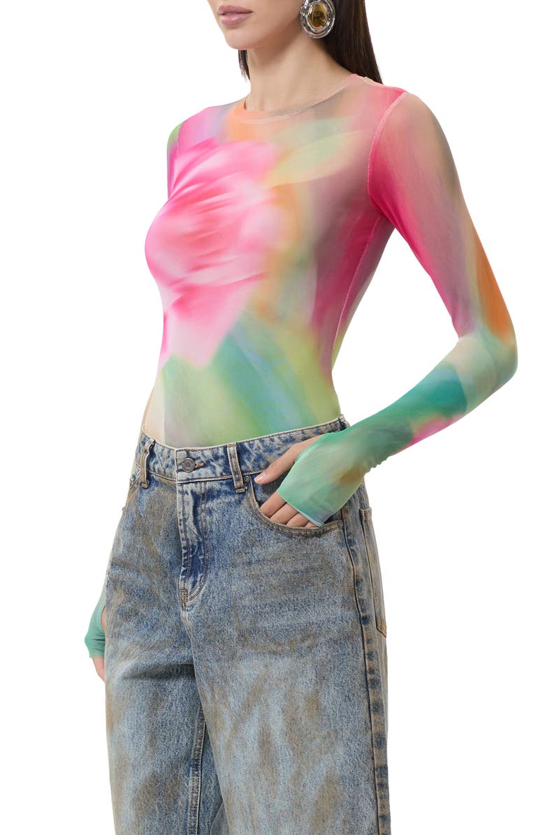 AFRM Kaylee Floral Print Long Sleeve Shirt, Alternate, color, Green Rose