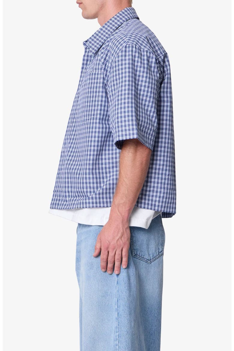 Crispy Oversize Check Short Sleeve Cotton Poplin Button-Up Overshirt, Alternate, color, BLUE