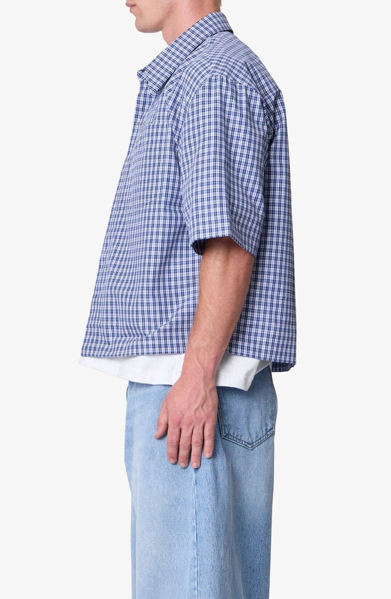 mnml Crispy Oversize Check Short Sleeve Cotton Poplin Button-Up Overshirt, Alternate, color, Blue