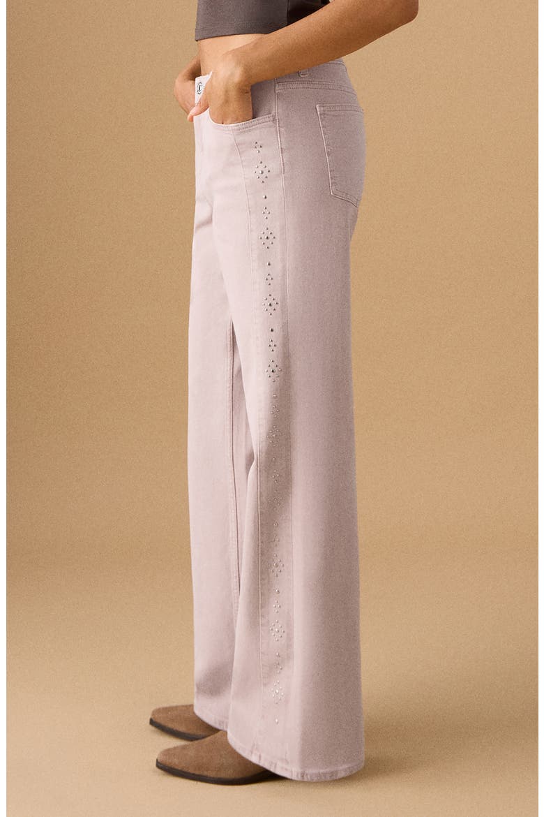 Studded Low Rise Wide Leg Jeans, Alternate, color, PALE PINK