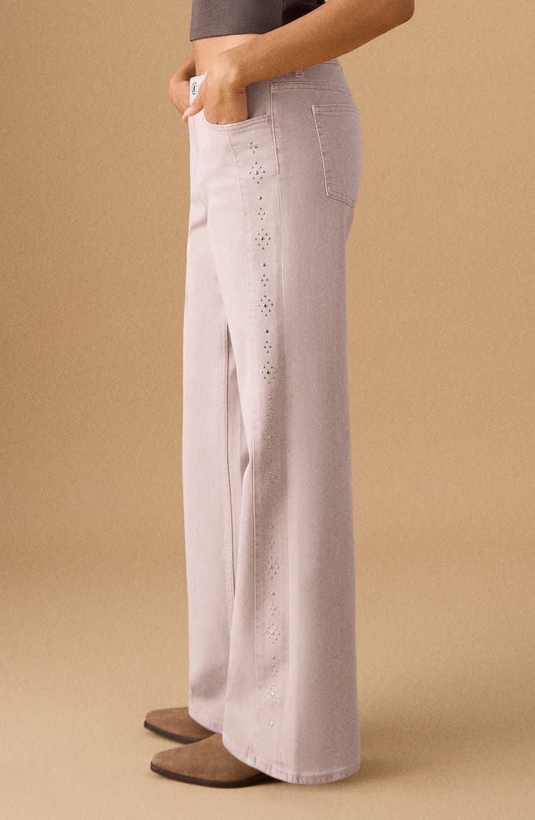 MANGO TEEN Studded Low Rise Wide Leg Jeans, Alternate, color, Pale Pink