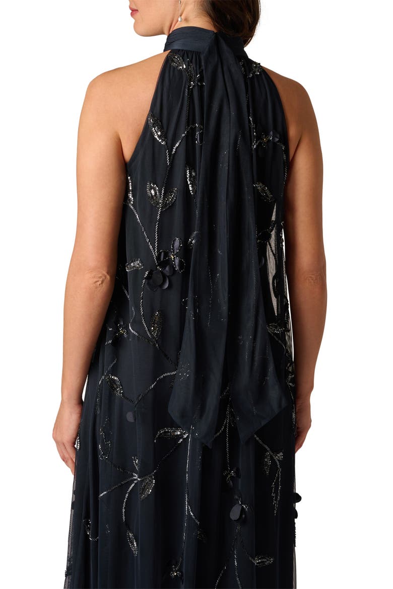 Beaded Floral Trapeze Gown, Alternate, color, MIDNIGHT
