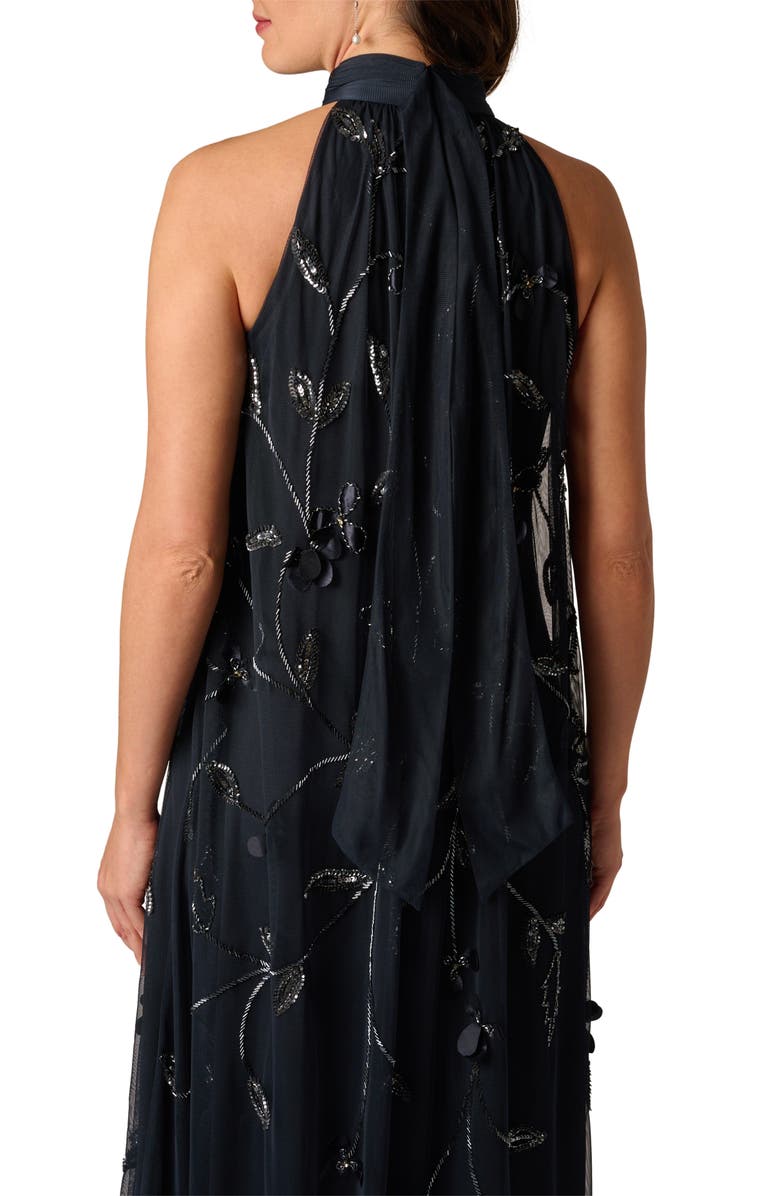 Adrianna Papell Beaded Floral Trapeze Gown, Alternate, color, Midnight