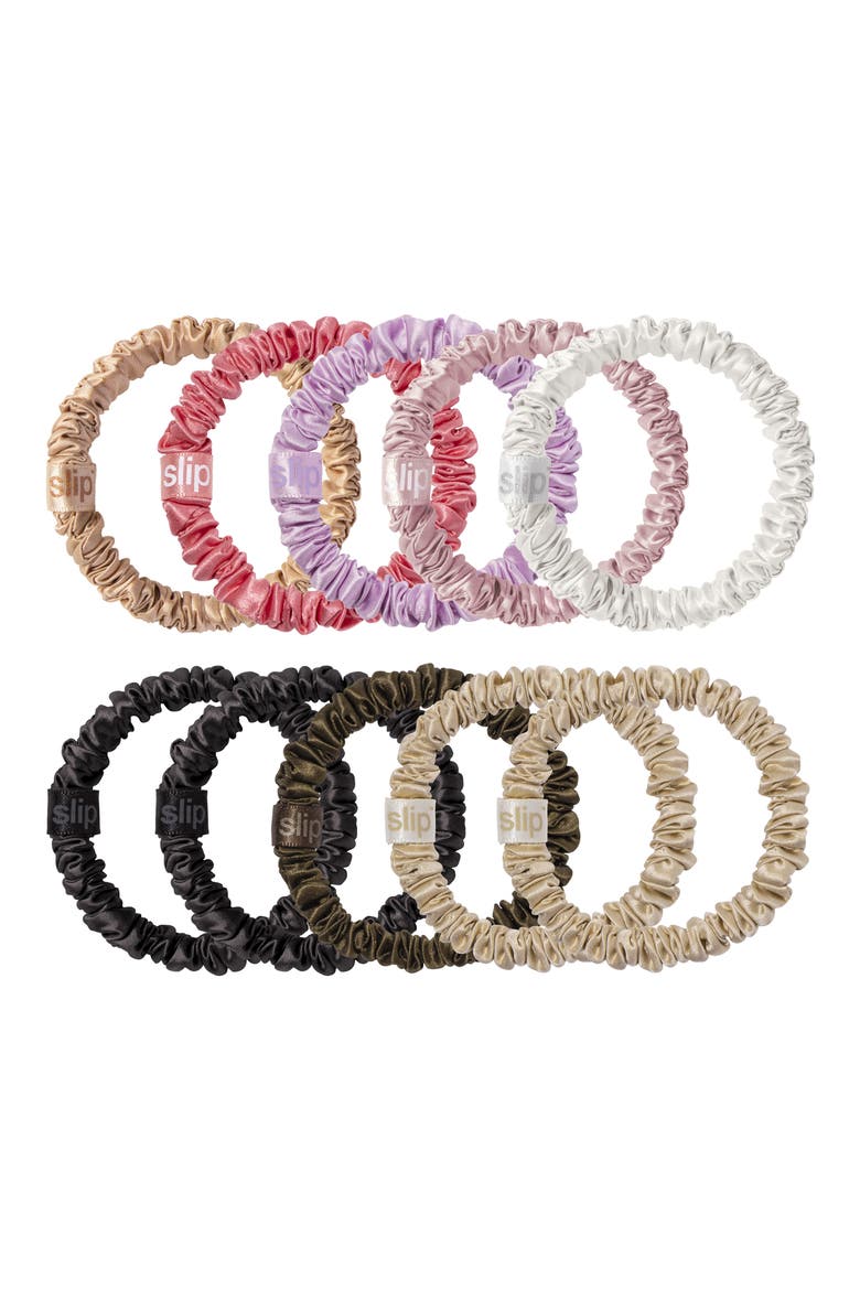 10-Pack Assorted Skinny Silk Scrunchies $100 Value, Alternate, color, PINK MULTI