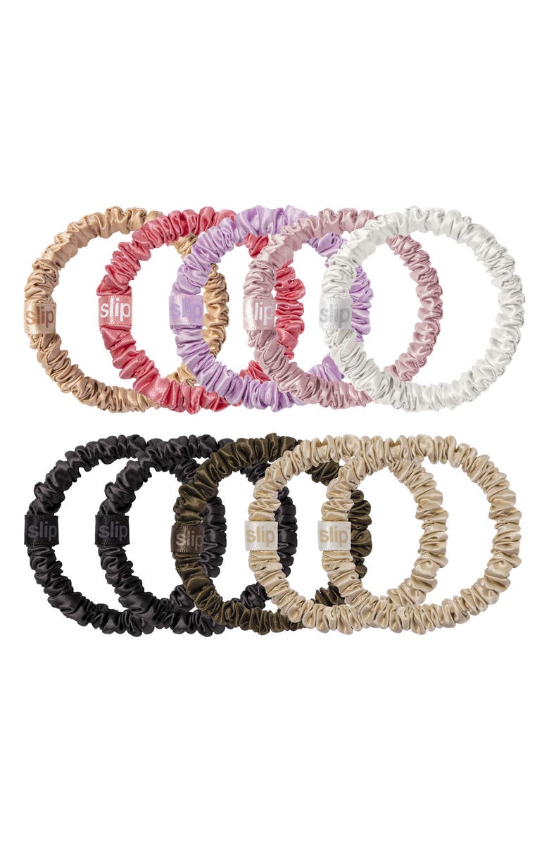 slip 10-Pack Assorted Skinny Silk Scrunchies, Alternate, color, Pink Multi