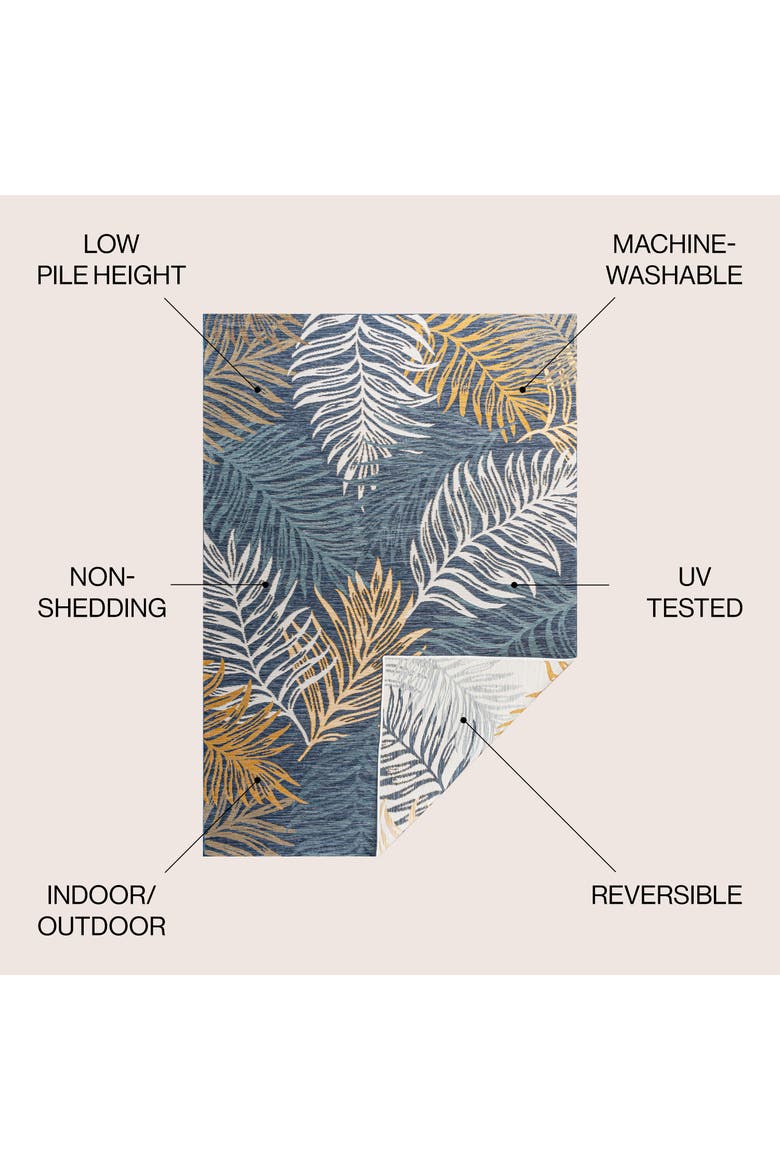 Calypso Coastal Casual Palm Frond Reversible Machine-Washable Indoor/Outdoor Area Rug, Alternate, color, Cream/Navy