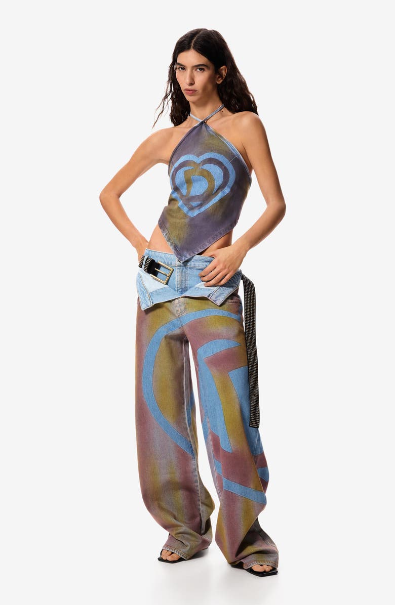 Desigual Halter Cotton Blend Denim Top, Alternate, color, Navy/ Medium Beige