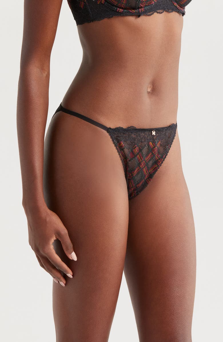 SAVAGE X FENTY Sparkle Prep String Bikini Panties, Alternate, color, Black Caviar Sparkle Prep Lace