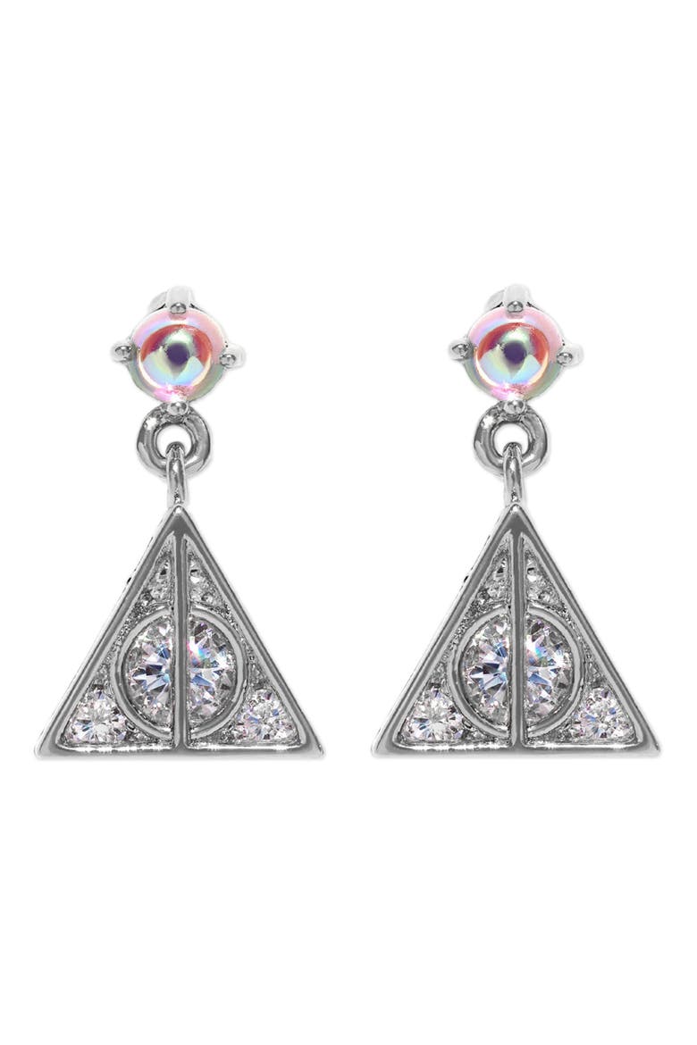 x Harry Potter™ Deathly Hallows Drop Earrings, Main, color, SILVER