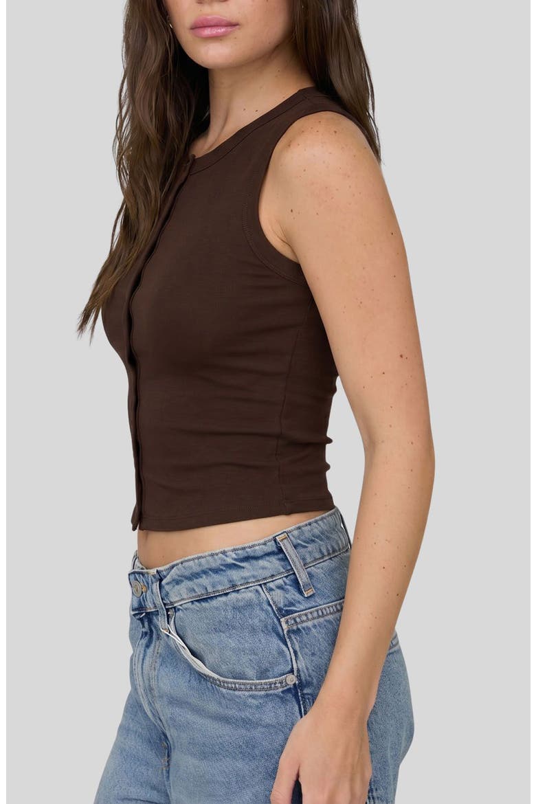 Button Down Cotton Jersey Tank, Alternate, color, BROWN