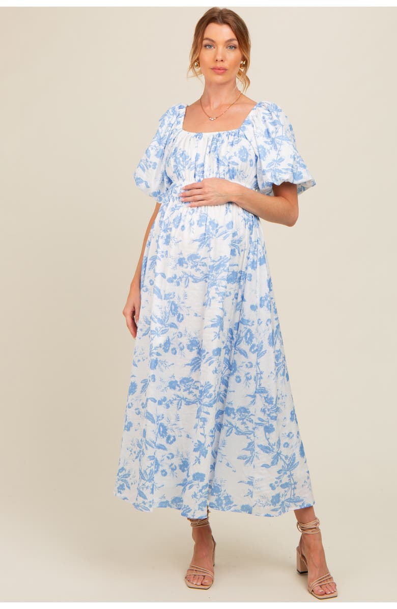 PinkBlush Floral Puff Sleeve Midi Dress, Main, color, Blue