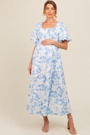 PinkBlush Floral Puff Sleeve Midi Dress
