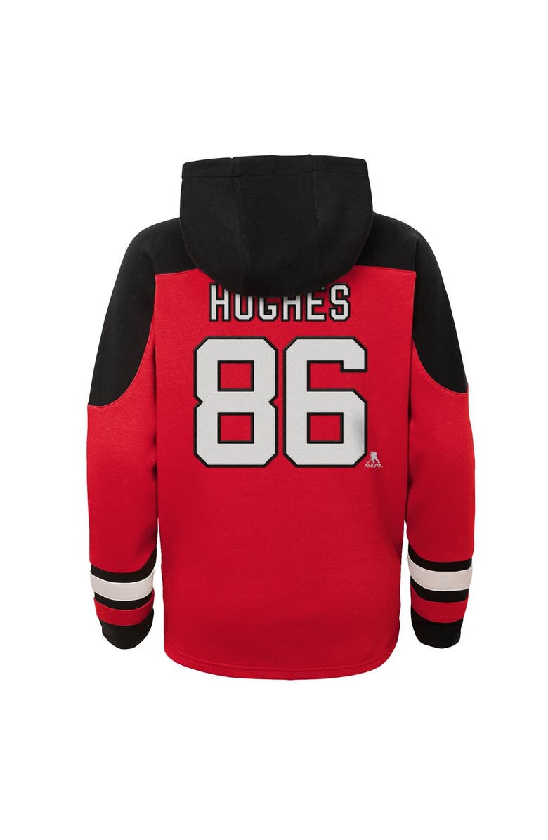 Outerstuff Youth Jack Hughes Red New Jersey Devils Ageless Must-Have V-Neck Name & Number Pullover Hoodie, Alternate, color, Red