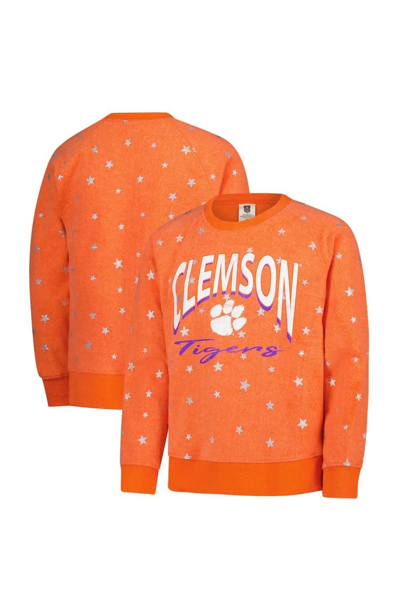Wes & Willy Girls Youth Wes & Willy Orange Clemson Tigers Shimmer Star Reverse Sweatshirt, Main, color, Orange