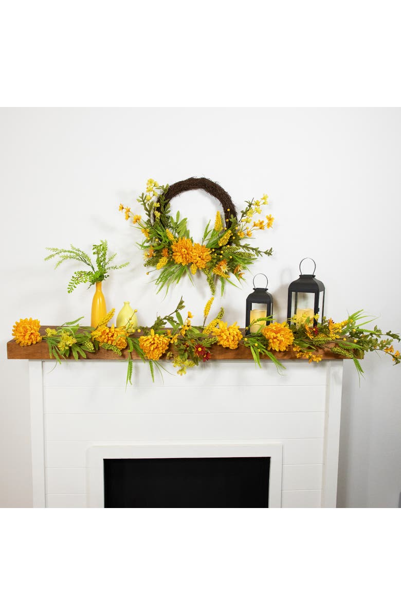 Northlight Peonies and Berries Floral Artificial Fall Harvest Twig Half Wreath - 22", Alternate, color, 