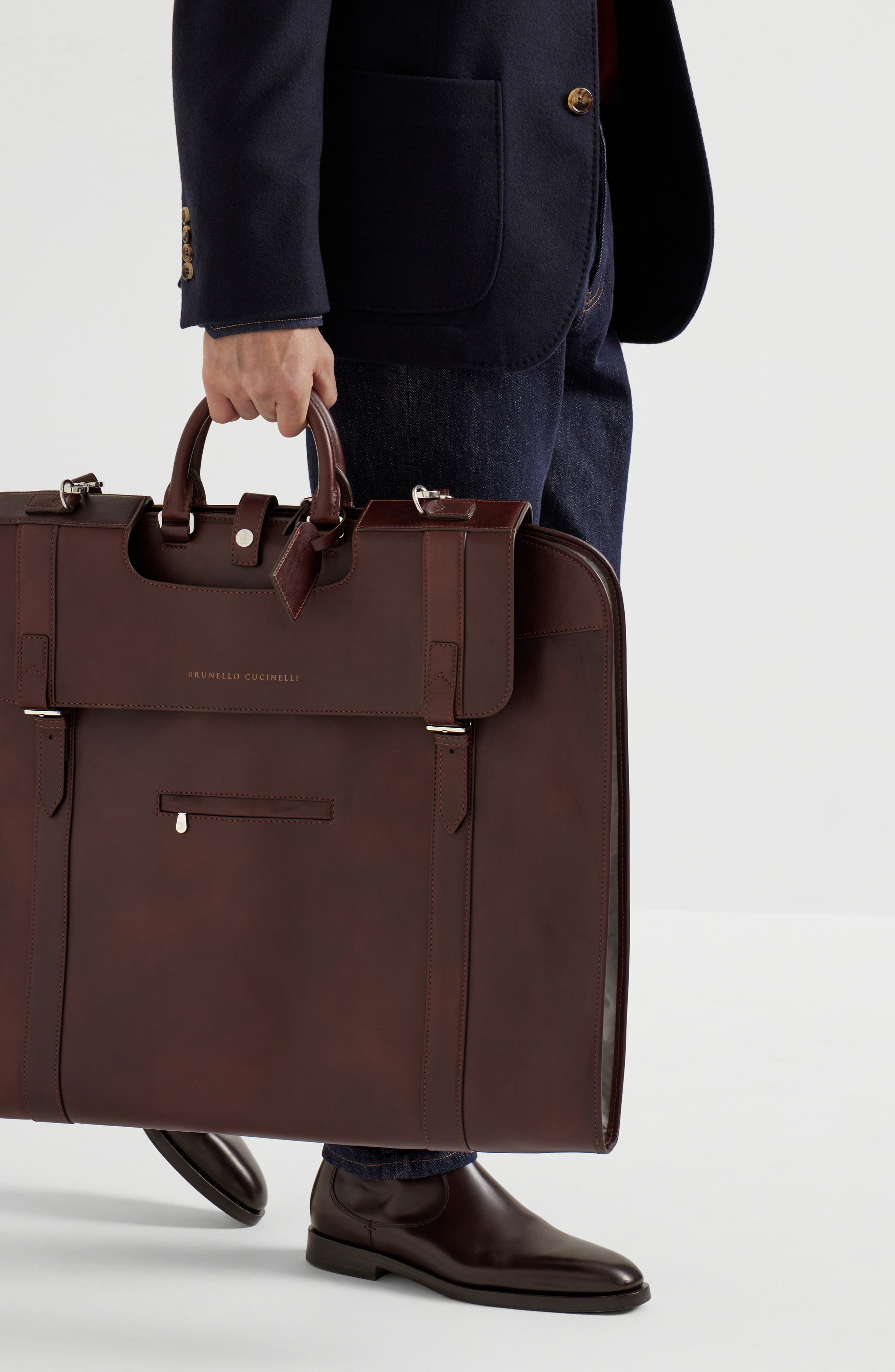 Brunello Cucinelli Calfskin suit carrier, Alternate, color, Burgundy