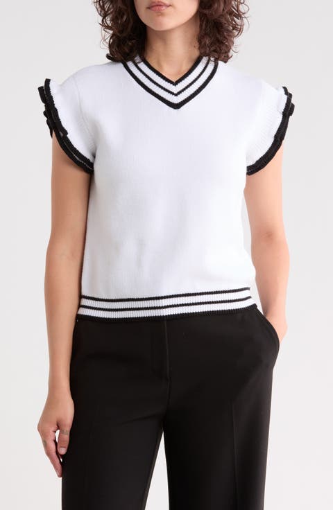 Ruffle Sleeve Stripe Knit Top