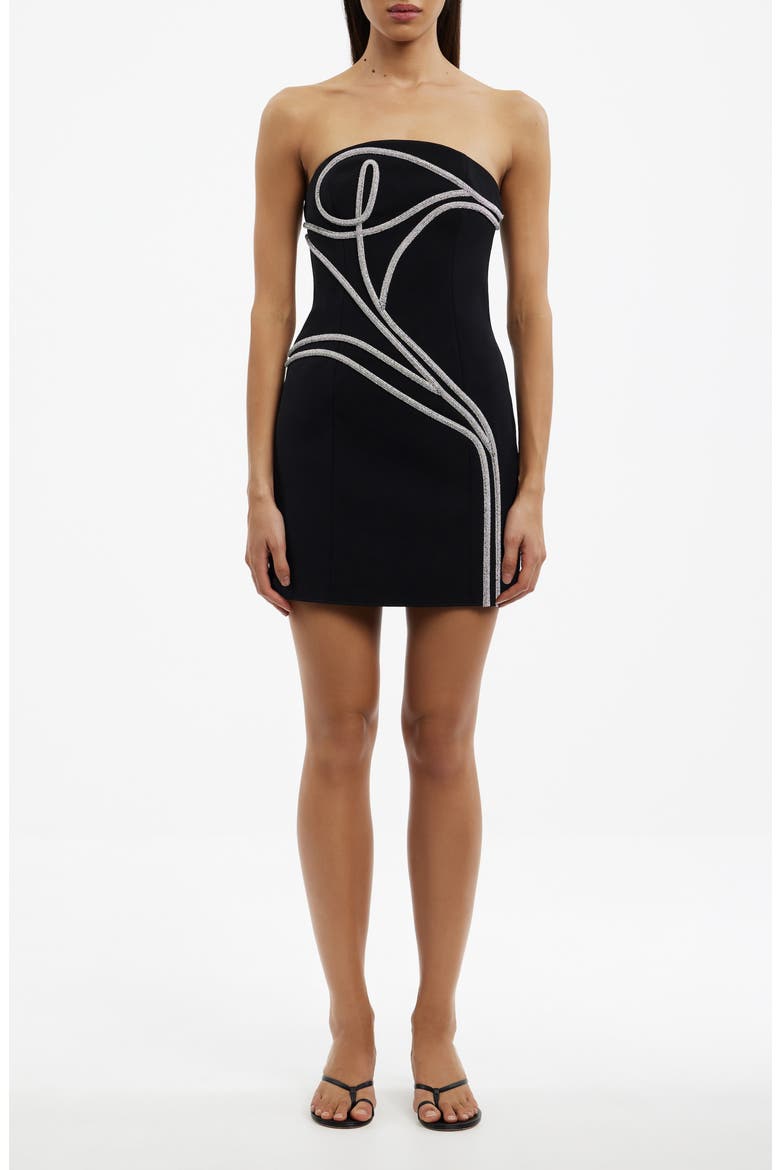 Abbey Metallic Soutache Strapless Twill Cocktail Minidress, Main, color, BLACK