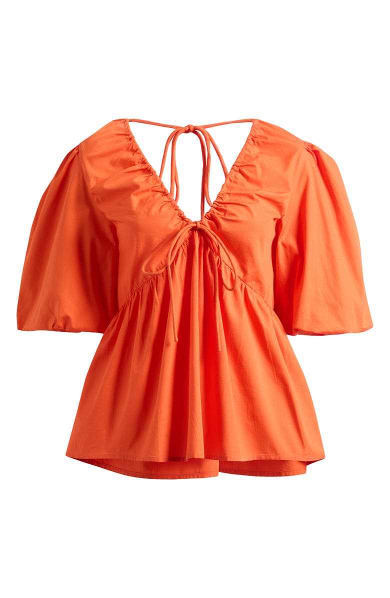 Topshop Cotton Poplin Puff Sleeve Top, Alternate, color, Orange
