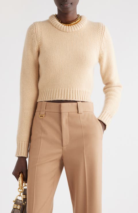 Padded Crewneck Cashmere & Cotton Crop Sweater