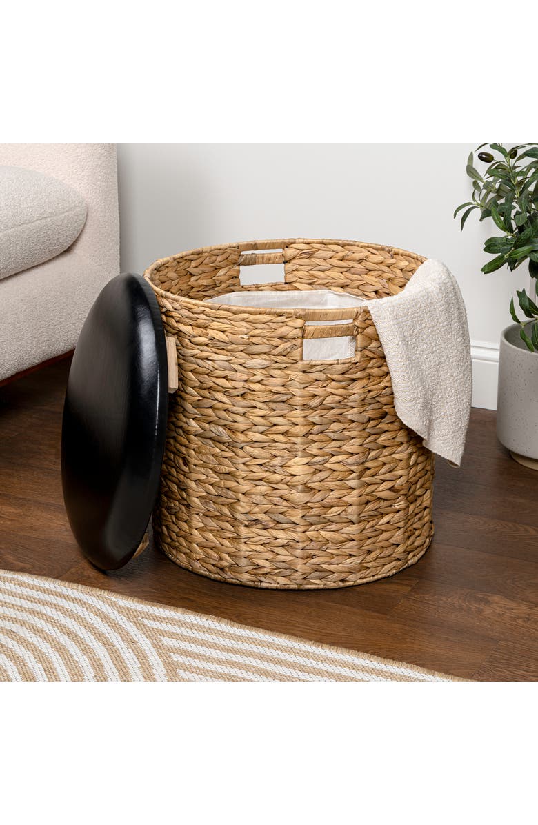 HAPPIMESS Josie 18" Modern Coastal Hand-Woven Hyacinth Storage Ottoman with Lid, Alternate, color, Natural/Black