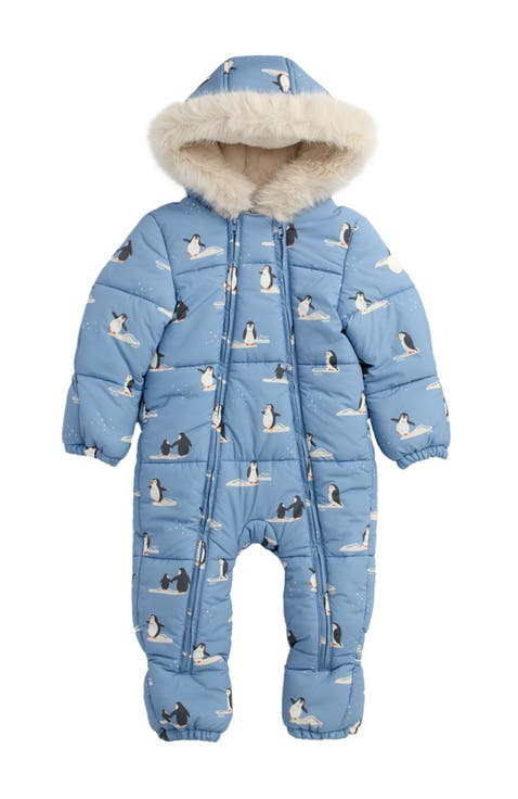 Recycled Faux Fur Lined Penguin Snowsuit