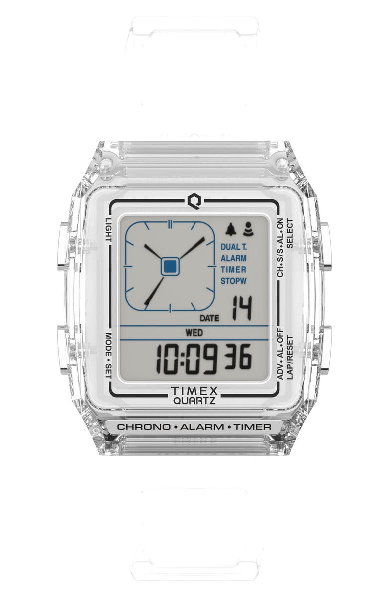 Timex<sup>®</sup> Q Timex Digital LCA Chronograph Resin Strap Watch, 35mm, Main, color, 