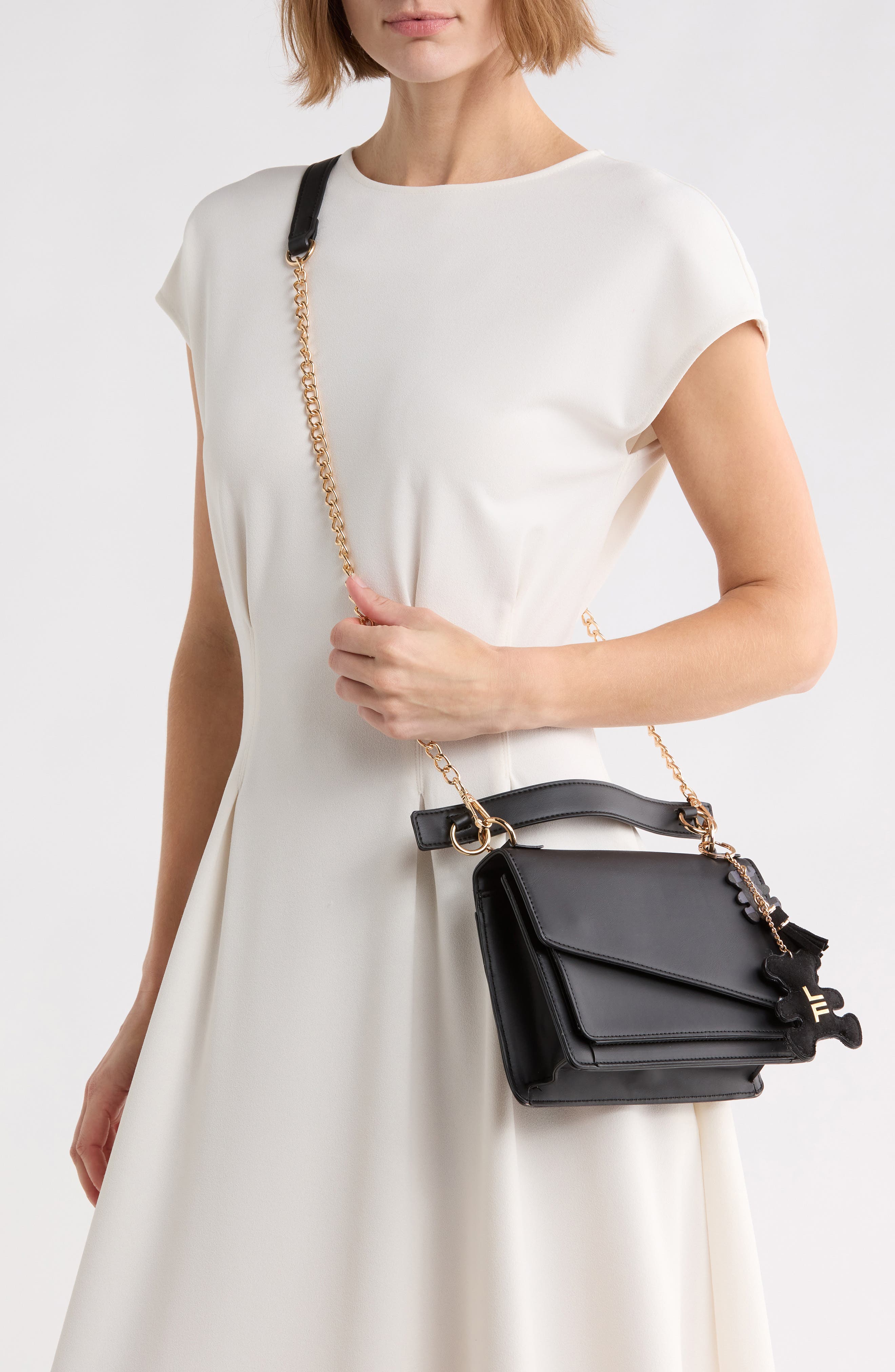Top Handle Faux Leather Crossbody Bag, Alternate, color, BLACK
