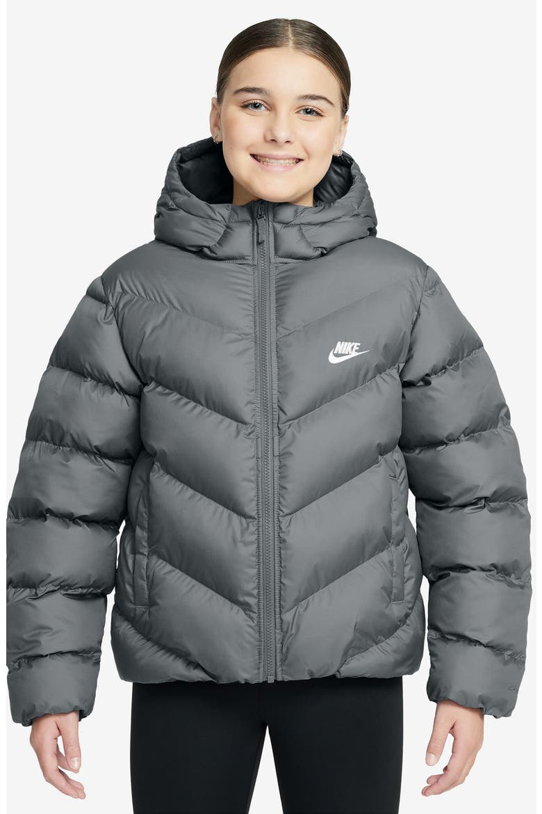 Kids' All Day Play Therma-FIT Loose Fit Puffer Jacket, Main, color, SMOKE GREY/ WHITE