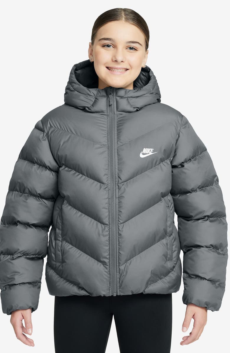 Nike Kids' All Day Play Therma-FIT Loose Fit Puffer Jacket, Main, color, Smoke Grey/ White
