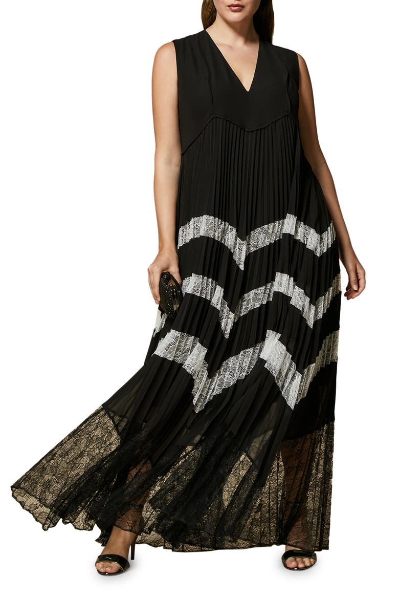 Danzante Pleated Sleeveless Georgette Maxi Dress, Main, color, BLACK