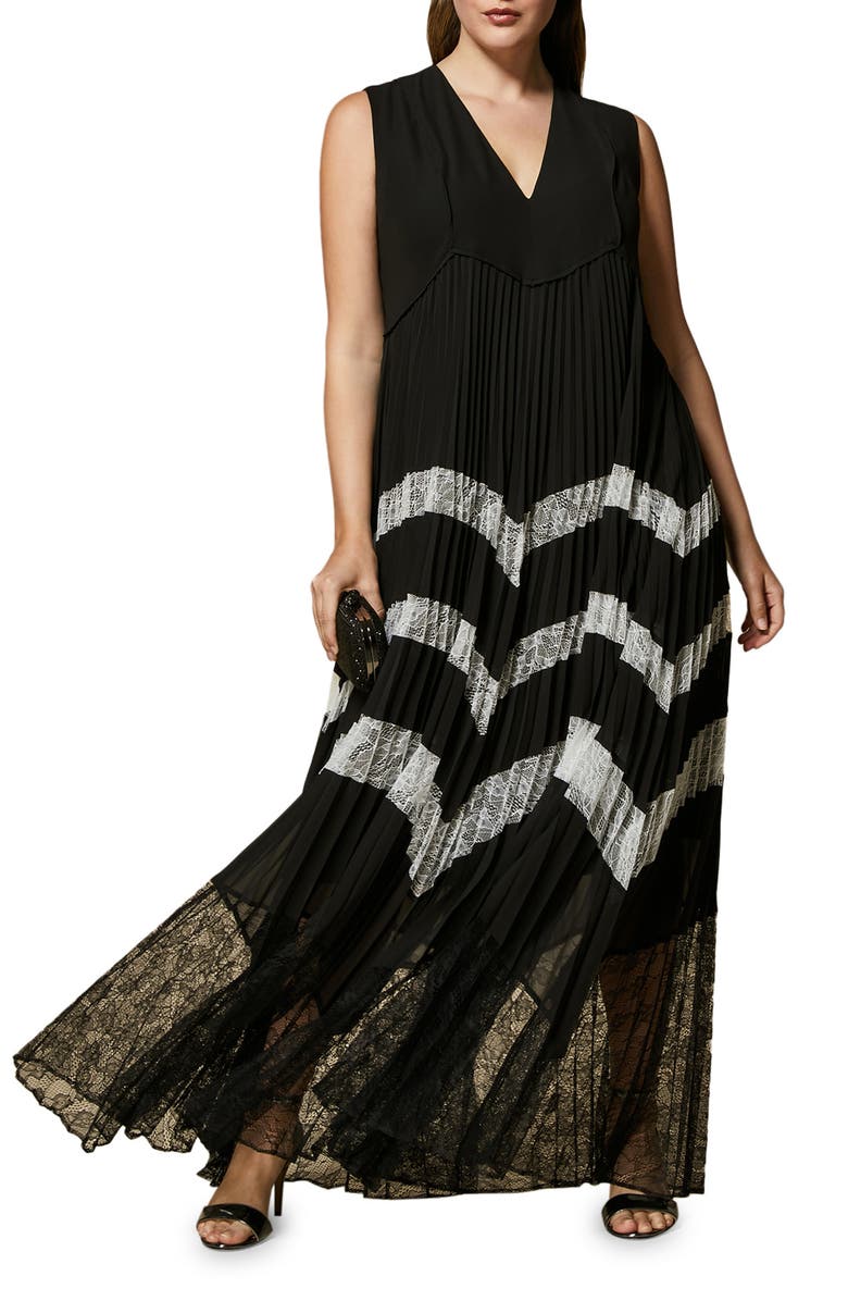 Marina Rinaldi Danzante Pleated Sleeveless Georgette Maxi Dress, Main, color,