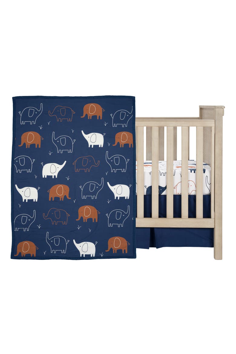 Playful Elephant Cotton 3-Piece Baby Crib Bedding Set, Main, color, Blue